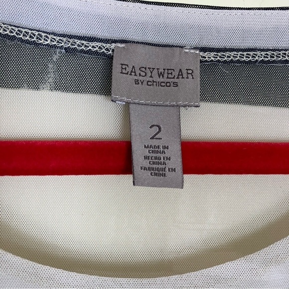 Chico’s Y2K Mesh Top Scoop Neck 3/4 Sleeve Abstract Colorblock Print Sz 2 / US L - Picture 15 of 15